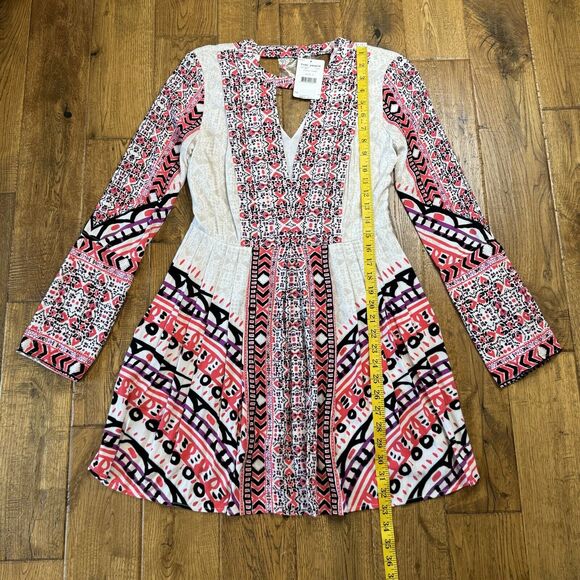 NWT Free People Tegan Border Print Bell Long Sleeve Tunic Mini Dress Sz 0 - Picture 3 of 6